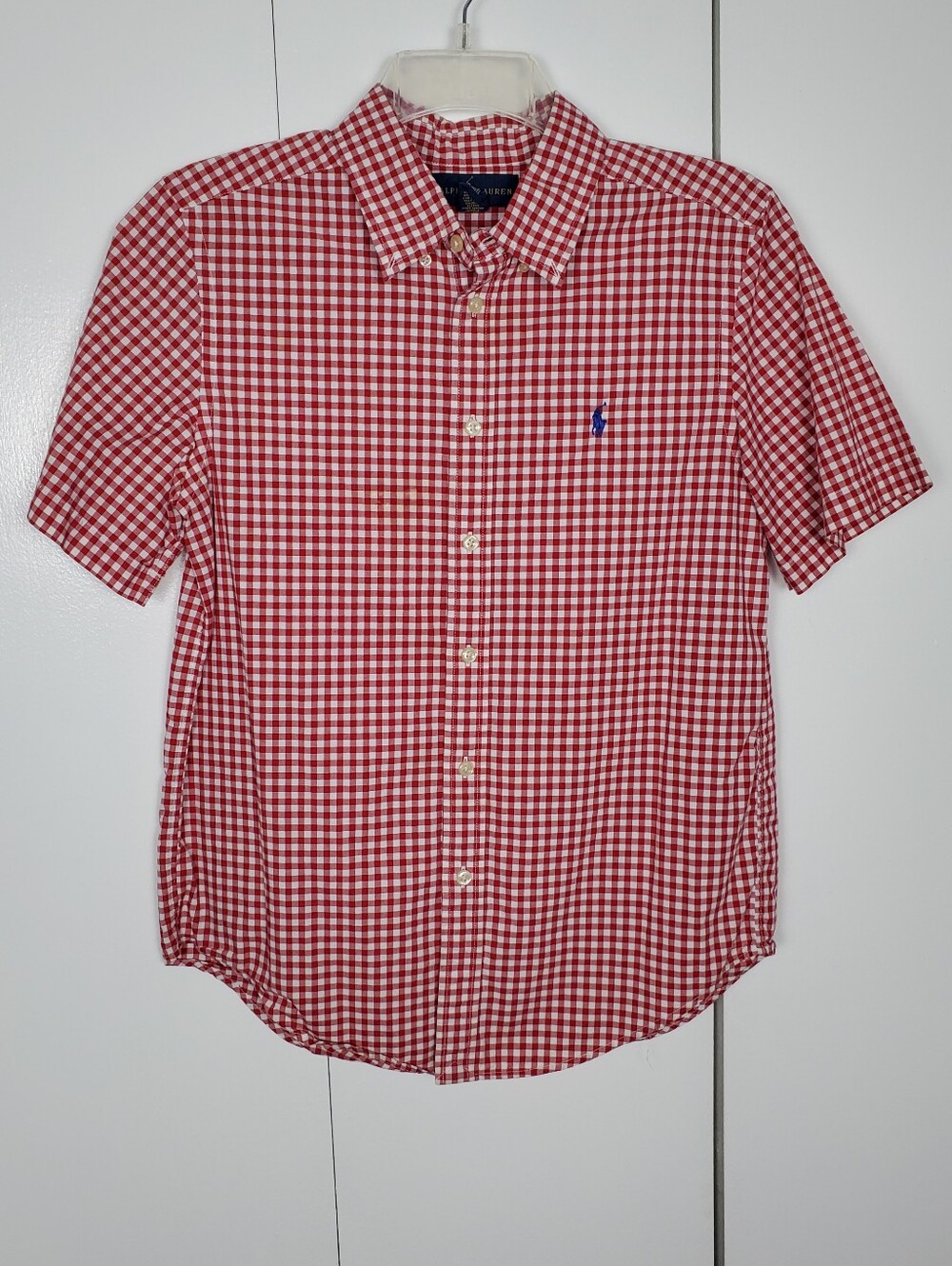 Ralph Lauren Polo Red White Gingham Check Boys Large (14-16)